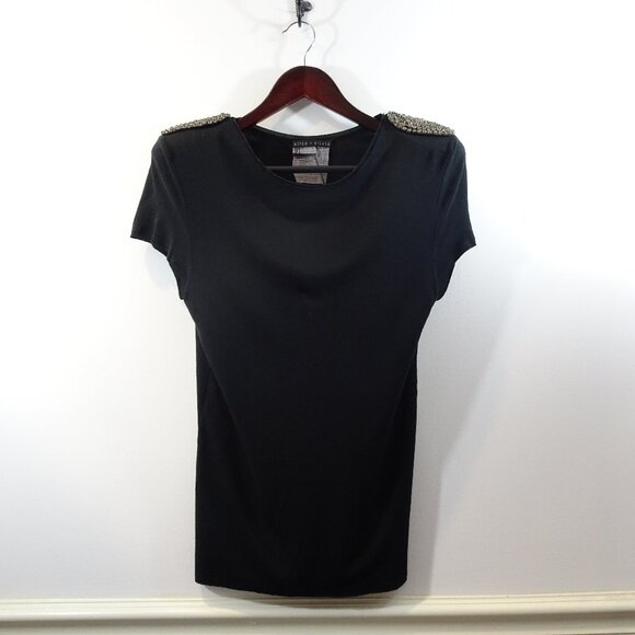 Alice + Olivia by Stacey Bendet Top Rhinestones on Shoulders SAMPLE? Black Rayon - Picture 1 of 5